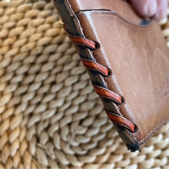 Coach Brown Leather Card Holder With Leather Baseball Style Stitching - Picture 3 of 9